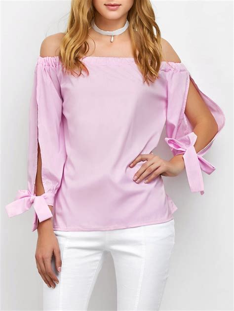 65 Off Off The Shoulder Split Sleeve String Blouse Rosegal