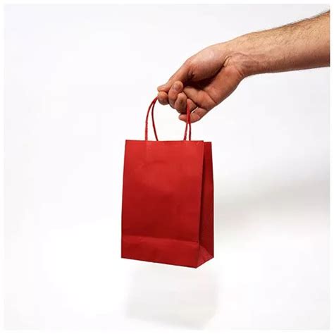 Bolsa De Papel Kraft Rojo 20x14x8 Cm Bolsas Publicitarias