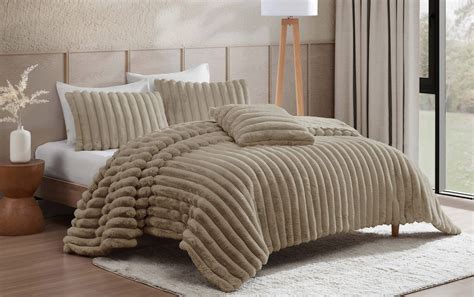 Sofia Full Queen Taupe Solid Faux Fur Piece Comforter Set Bob S