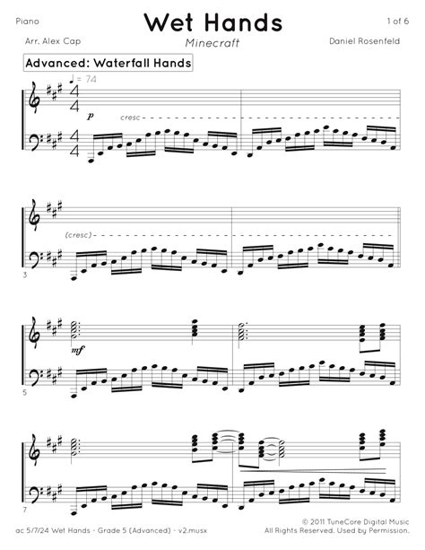 Wet Hands Arr Alex Cap Sheet Music C418 Piano Solo