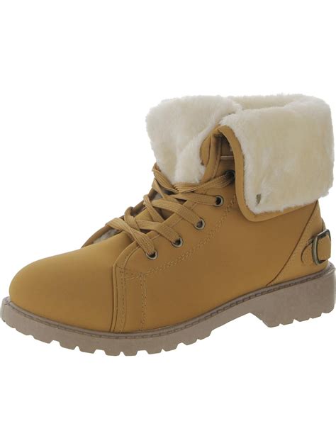 Olivia Miller Womens Faux Fur Lugged Sole Hiking Boots Walmart