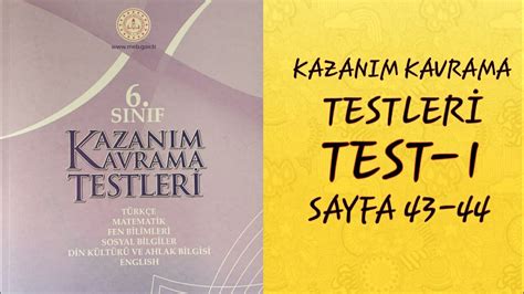 Sinif Matemat K Kazanim Kavrama Testler Test Sayfa