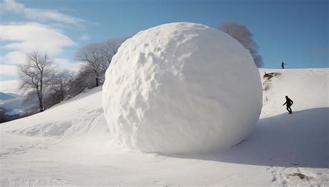 premium photo  large snowball rolling   hill   highly