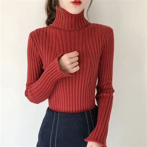 High Neck Sweater Pullovers Female 2018 Autumn Winter Fashion Long Sleeve Split Cuff Thick Warm