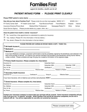 Fillable Online Patient Intake Form Please Print Clearly Please Print