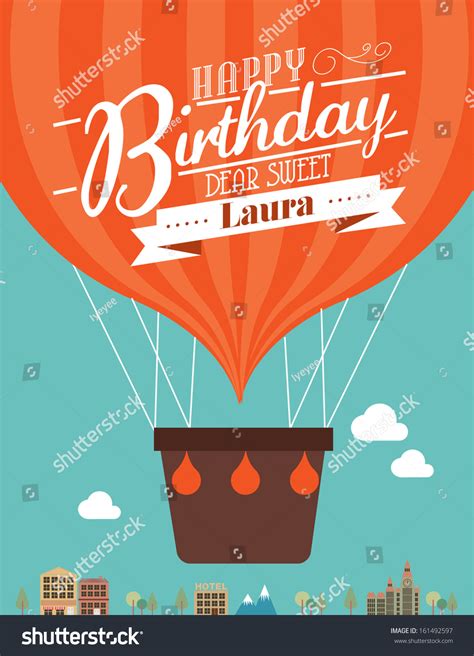 Hot Air Balloon Birthday Greetings Vectorillustration Stock Vector Royalty Free