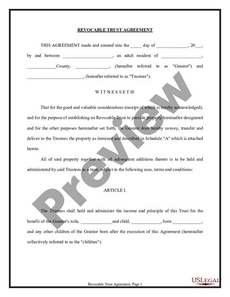 Trust Agreement Revocable Distributions To Trust Beneficiaries Us Legal Forms