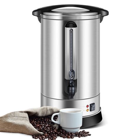 HOMOKUS Commercial Coffee Urn Cup Extra Large Hot Water Urn L Silver Double Wall