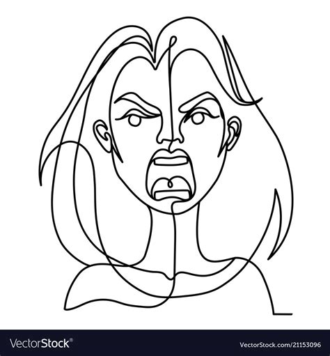 Screaming woman one line art portrait Royalty Free Vector