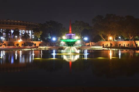 Fountain Near the Parliament of India during Night Stock Photo - Image ...