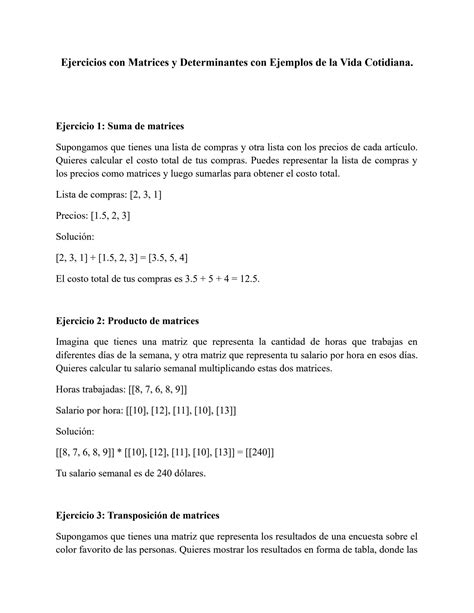 Aplicando Matrices En La Vida Cotidiana Ejemplos