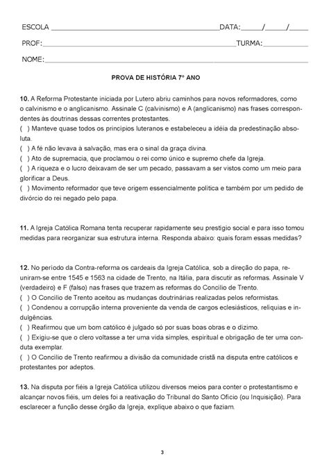 Exercicios Sobre Reforma Protestante 7 Ano Com Gabarito - FDPLEARN