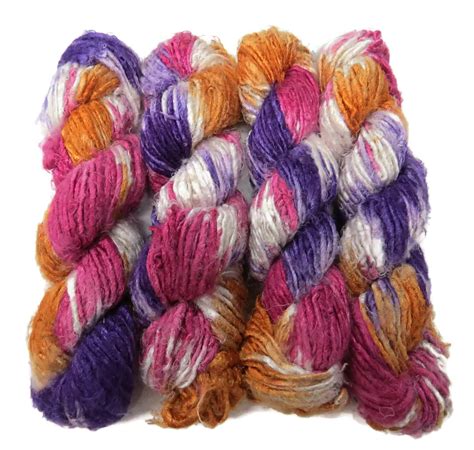 Vegan Banana Silk Yarn Purple Gold Fuschia Pink