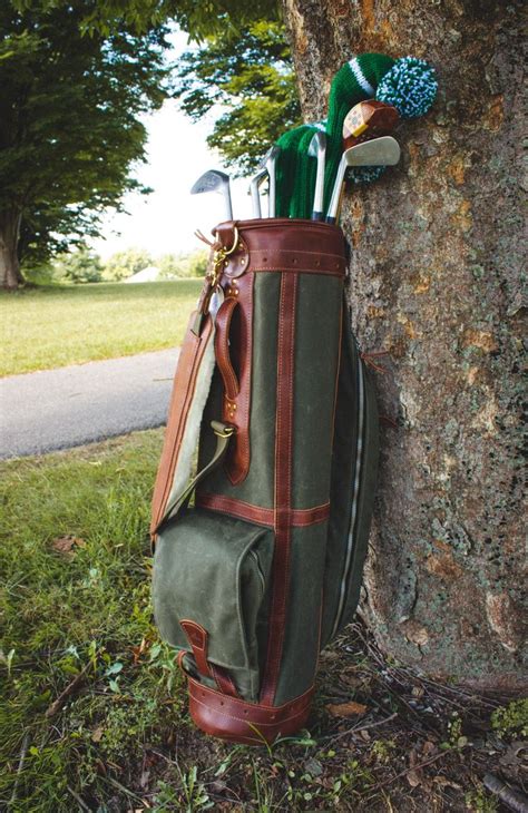 Leather And Waxed Canvas Classic Staff Golf Bag Olive With Chestnut Leather Golf Bags Leather