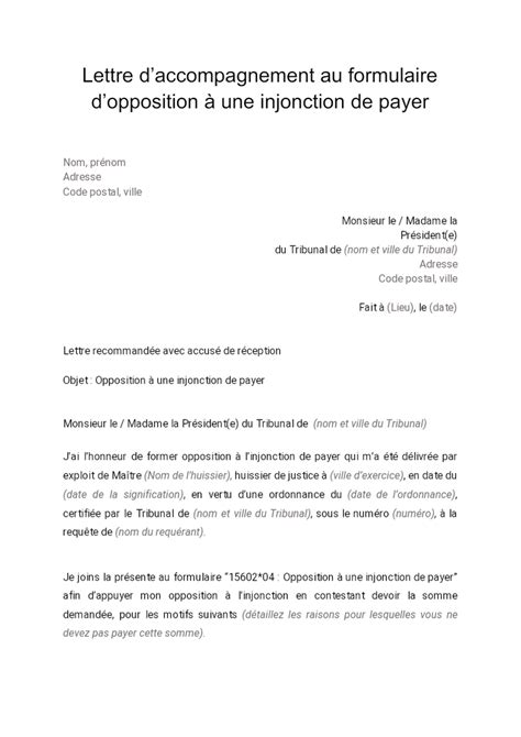 Lettre D Opposition Une Injonction De Payer Document Et Mod Le