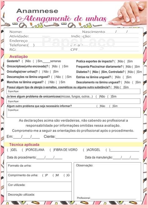 Ficha De Anamnese Alongamento De Unhas Para Imprimir Free Foto Ideas