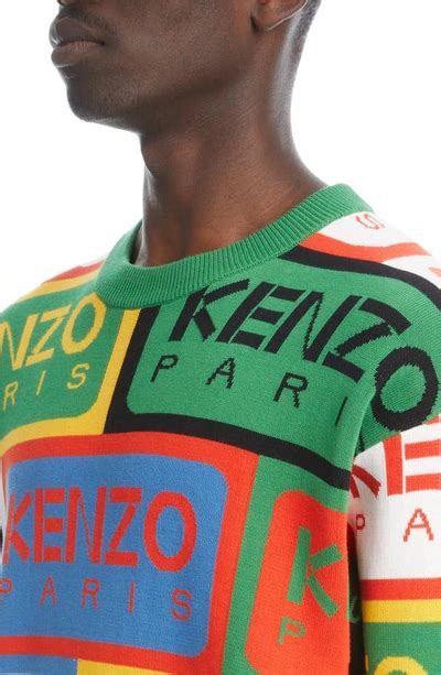 Kenzo Logo Label Jacquard Crewneck Cotton Sweater In Multicolor Modesens