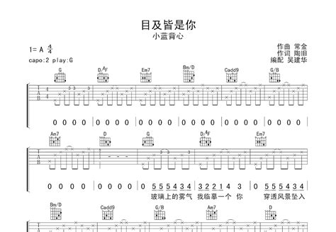 目及皆是你吉他谱小蓝背心g调弹唱简单77单曲版 吉他世界