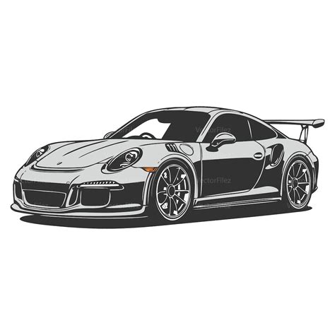 Porsche 911 Gt3 Vector Silver Luxury Sportscar Png Eps Sticker Etsy