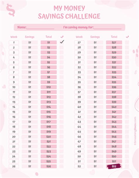 Free Savings Challenge Printables - SmashingDocs.com