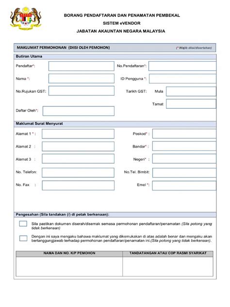 Borang Pendaftaran E Vendor Pdf