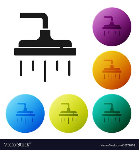 Black Shower Head With Water Drops Flowing Icon Vector Image