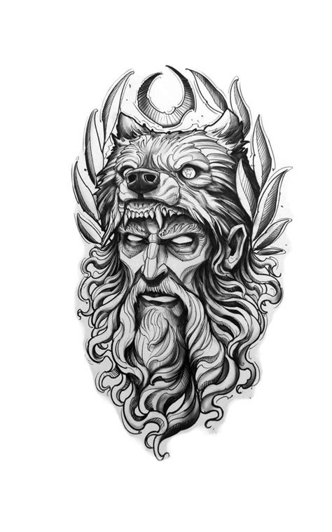 A Drawing Of A Man With Horns And Beards On His Face Wearing A Horned Head