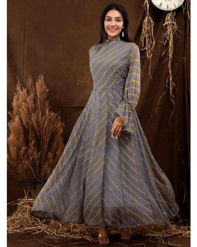 Grey And Yellow Striped Panel Dress By Chokhi Bandhani The Secret Label