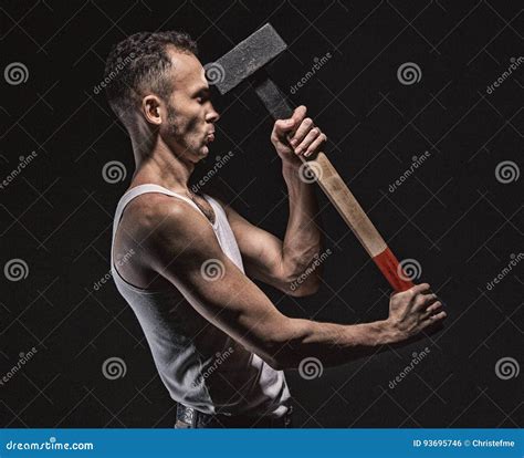 Man Hits Himself With Hammer Stock Photo Image Of Shirt Portrait