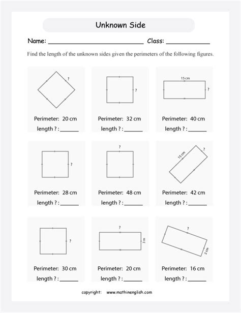 Perimeter Worksheets Missing Sides