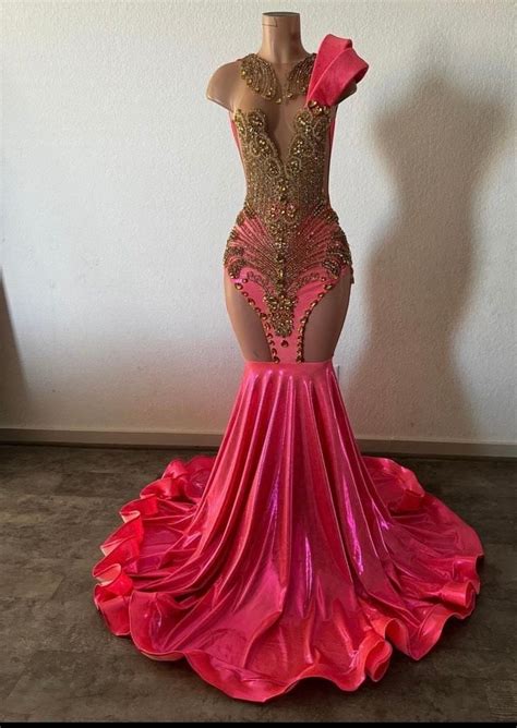 Fuschia Pink Mermaid Prom Dress Evening Gown Homecoming Dress Birthday ...