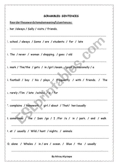 Scrambled Sentences Esl Worksheet By Mirayalcitepe