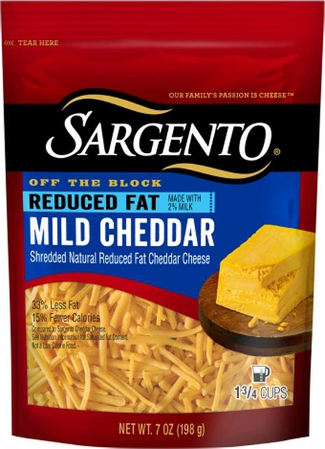 Sargento Reduced Fat Shredded Mild Cheddar Cheese Food Library