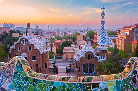 Premium Photo | Barcelona city view from guell park sunrise view of ...