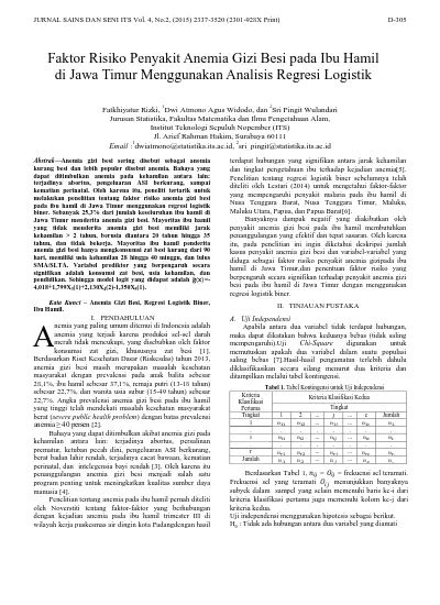Faktor Risiko Penyakit Anemia Gizi Besi Pada Ibu Hamil Di Jawa Timur