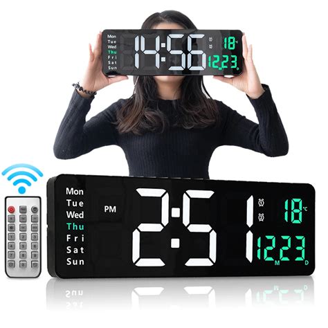 Large Led Digital Wall Clock With Remote Control Wall Mounted Clocks Temp Date Week Display Dual