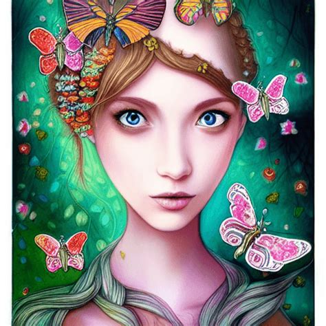 Whimsical Detailed Fantasy Girl In Butterflies · Creative Fabrica