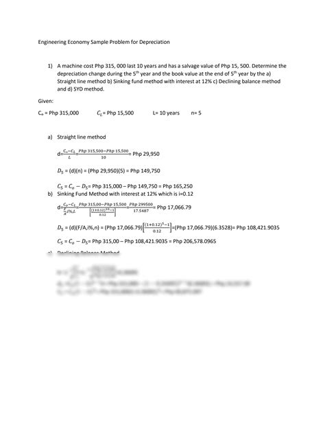 Solution Engineering Economy Sample Problem For Depreciation Studypool