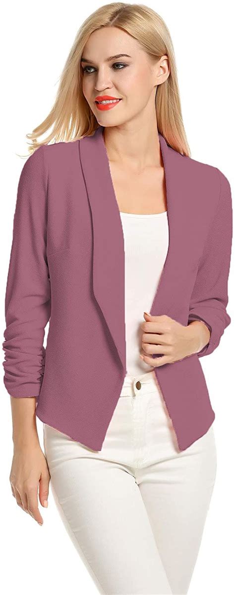 Pogtmm Women 34 Sleeve Blazer Open Front Cardigan Jacket Work Office Blazer