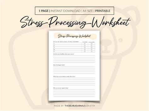 Stress Processing Worksheet Stress Relief Worksheet Etsy