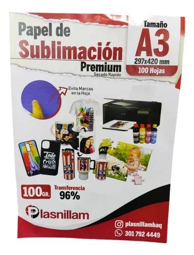 Papel Sublimación Premium A3 Secado Rapido 100 Hojas Mercadolibre