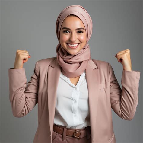 Premium AI Image Enthusiastic Muslim Business Woman Looking Motivated