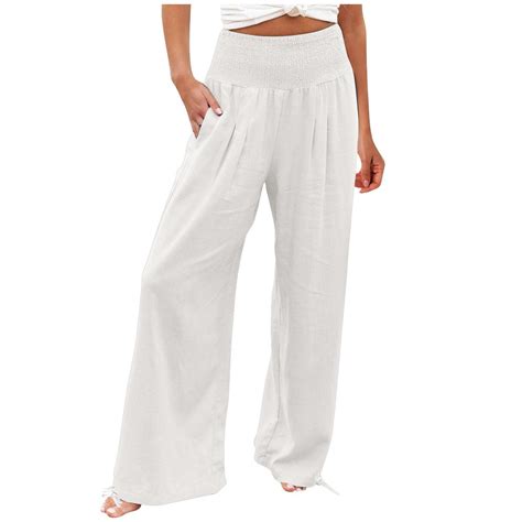 Susanny Womens Palazzo Pants Casual Smocked Elastic High Waist Wide Leg