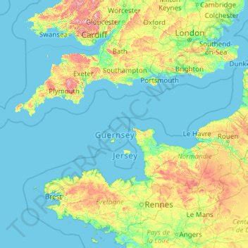 Alderney topographic map, elevation, relief