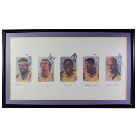 Los Angeles Lakers Greats 24x42 Custom Framed LE Print Signed by (5) with Wilt Chamberlain ...