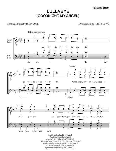 Lullabye (Goodnight, My Angel) (TTBB) (arr. Young) - Barbershop Harmony Society