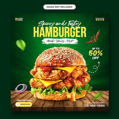 Premium Psd Delicious Burger Food Social Media Banner Instagram Post