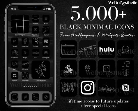 Minimal Black Iphone Ios App Icons Pack Black Icon Etsy