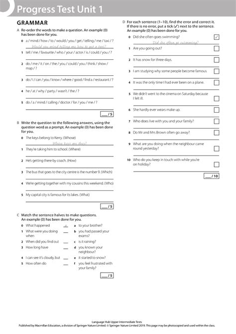 Lh Upp Unit English Vocabulary Progress Test Unit Language Hub