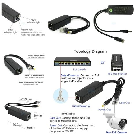 Hwatel Original Poe Gigabit Splitter For Ieee 802.3 Af At Bt 48v To 12v ...